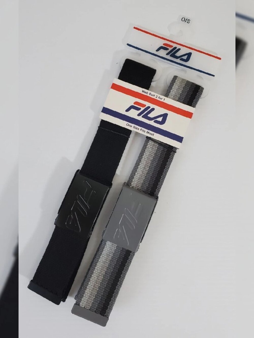 FILA FABRIC BUCKLE BELT MEN'S ONESIZE FITS MOST (WEB BELT 2 FOR 1) BLACK/GREY